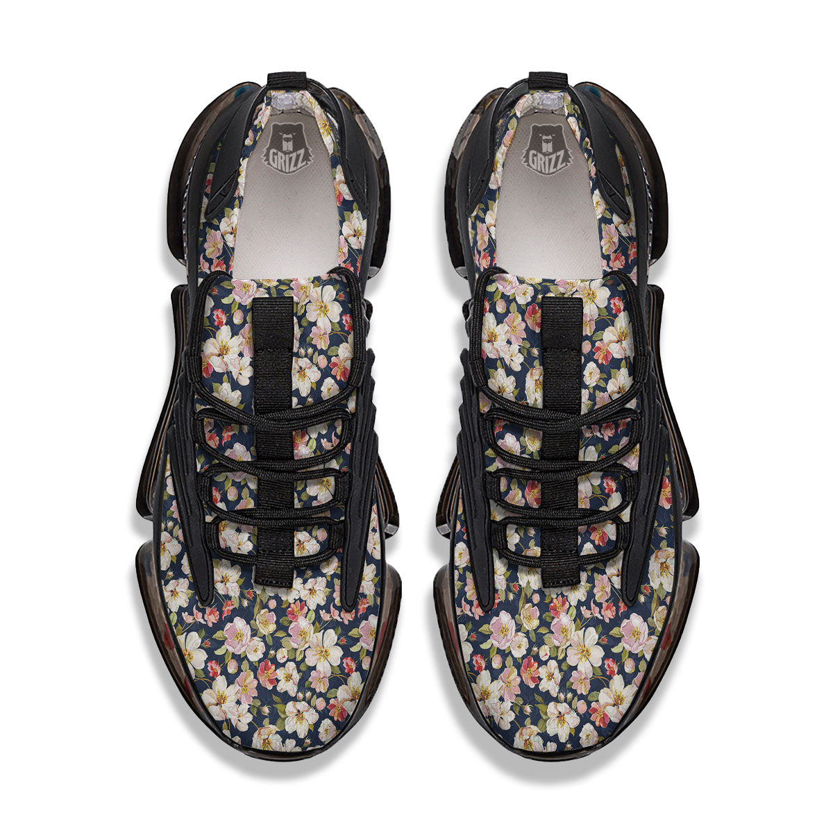 Tropical Leaves Blossom Print Pattern Black Gym Shoes-grizzshop