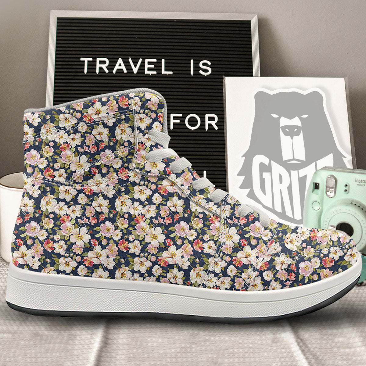 Tropical Leaves Blossom Print Pattern High Top Sneakers-grizzshop