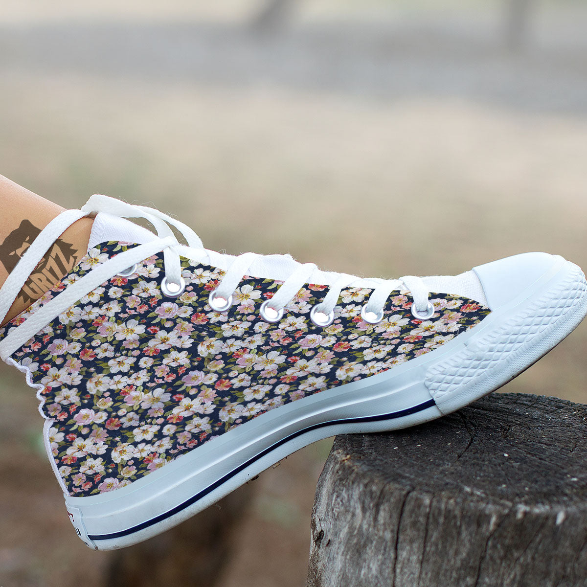 Tropical Leaves Blossom Print Pattern White High Top Shoes-grizzshop