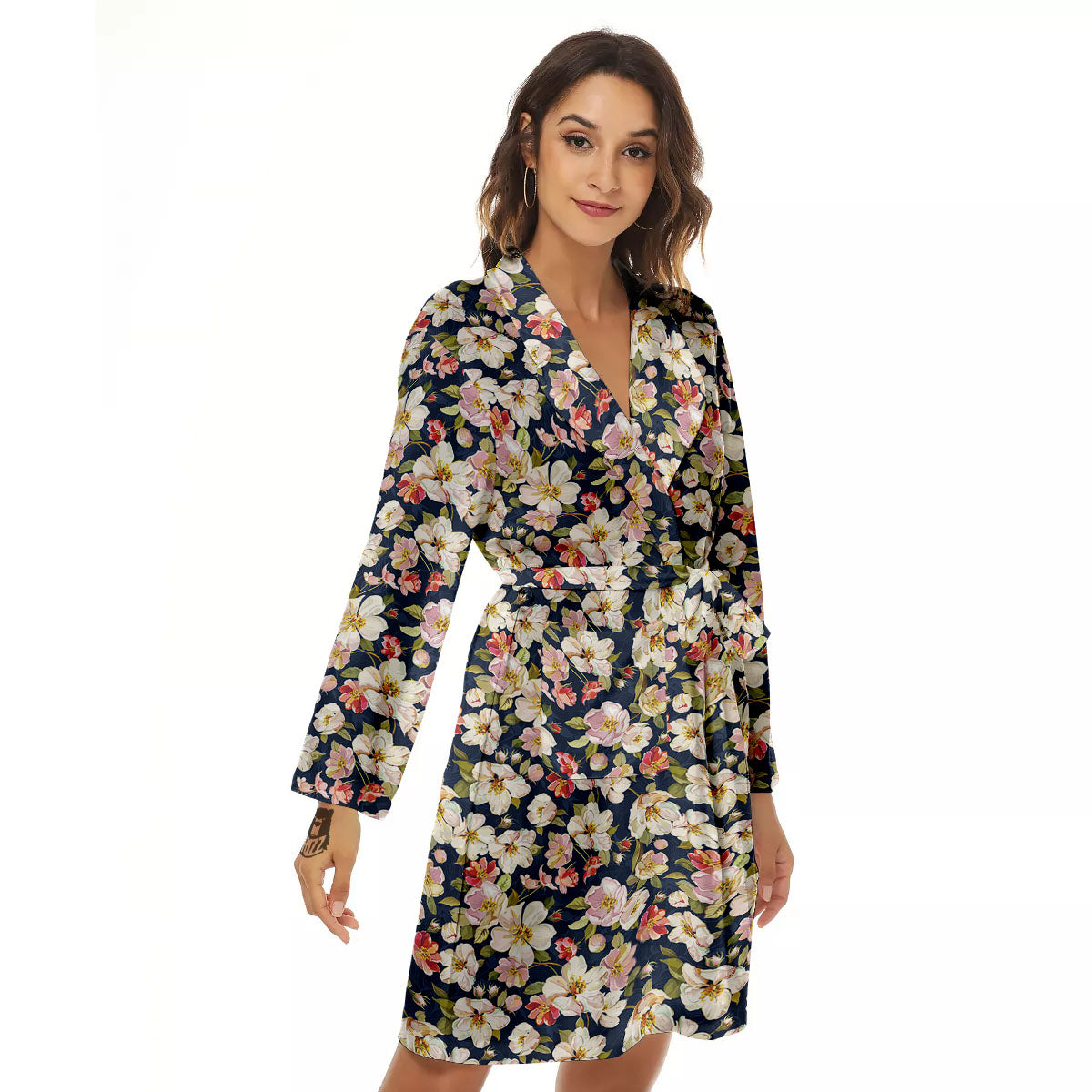 Tropical Leaves Blossom Print Pattern Women's Robe-grizzshop