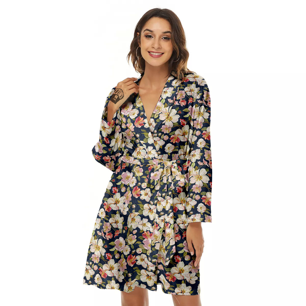 Tropical Leaves Blossom Print Pattern Women's Robe-grizzshop