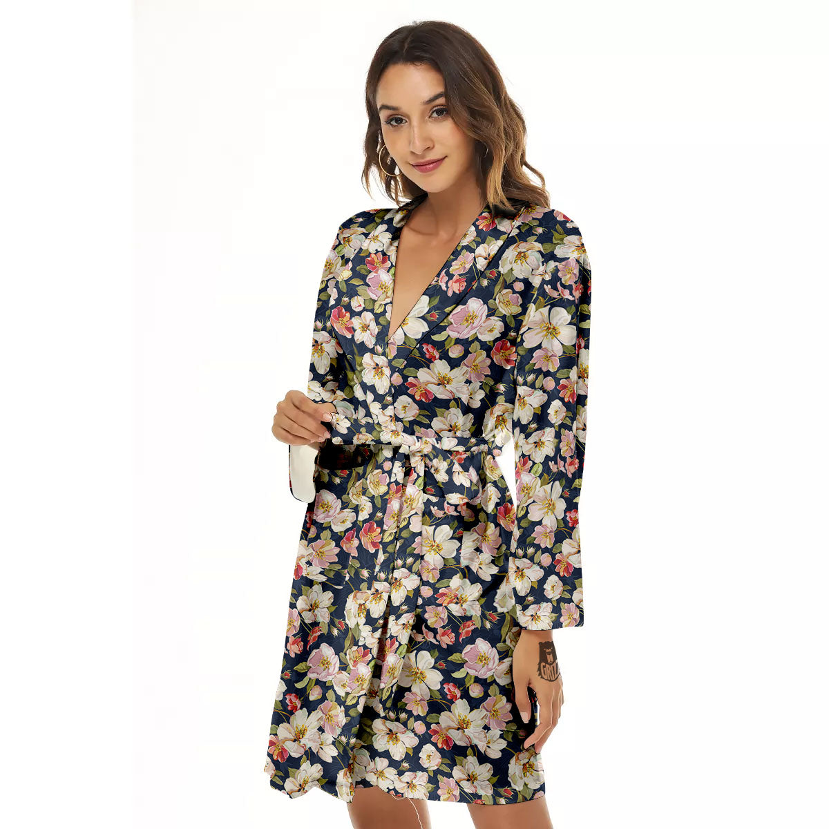 Tropical Leaves Blossom Print Pattern Women's Robe-grizzshop