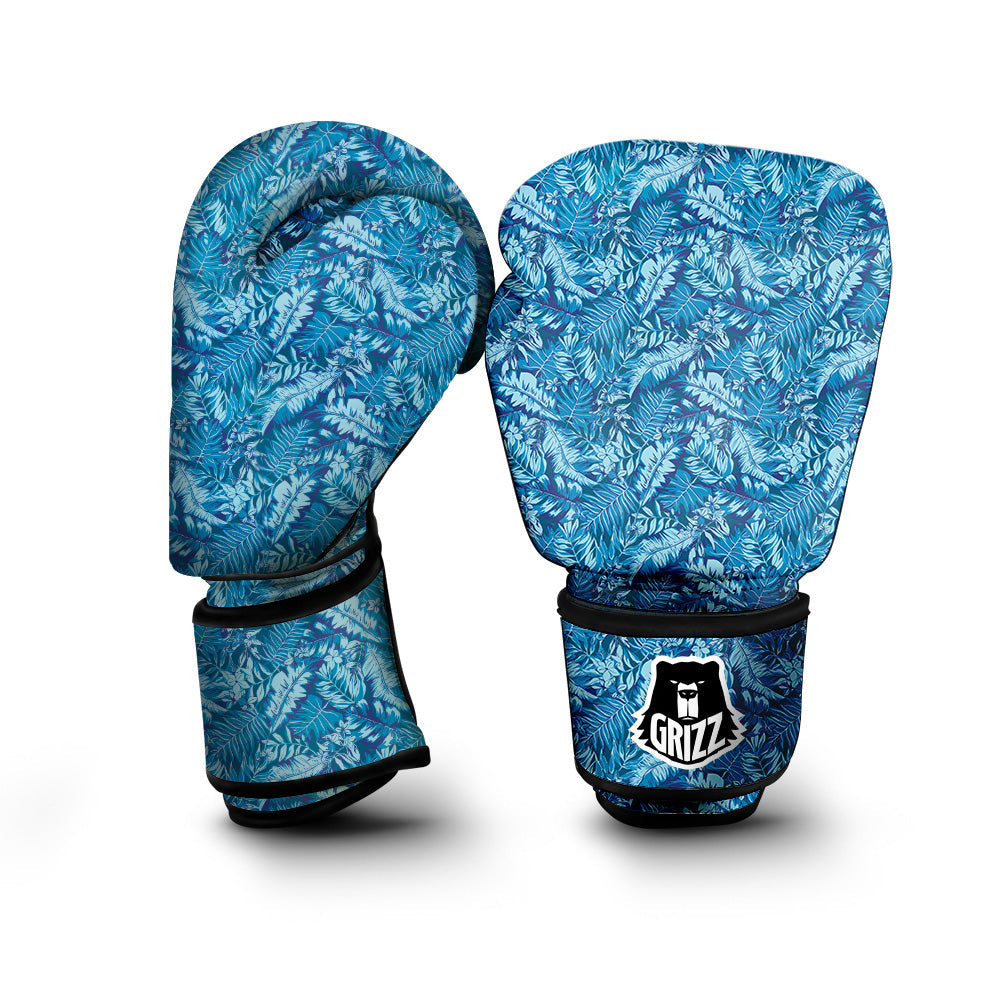 Tropical Leaves Blue Print Boxing Gloves-grizzshop