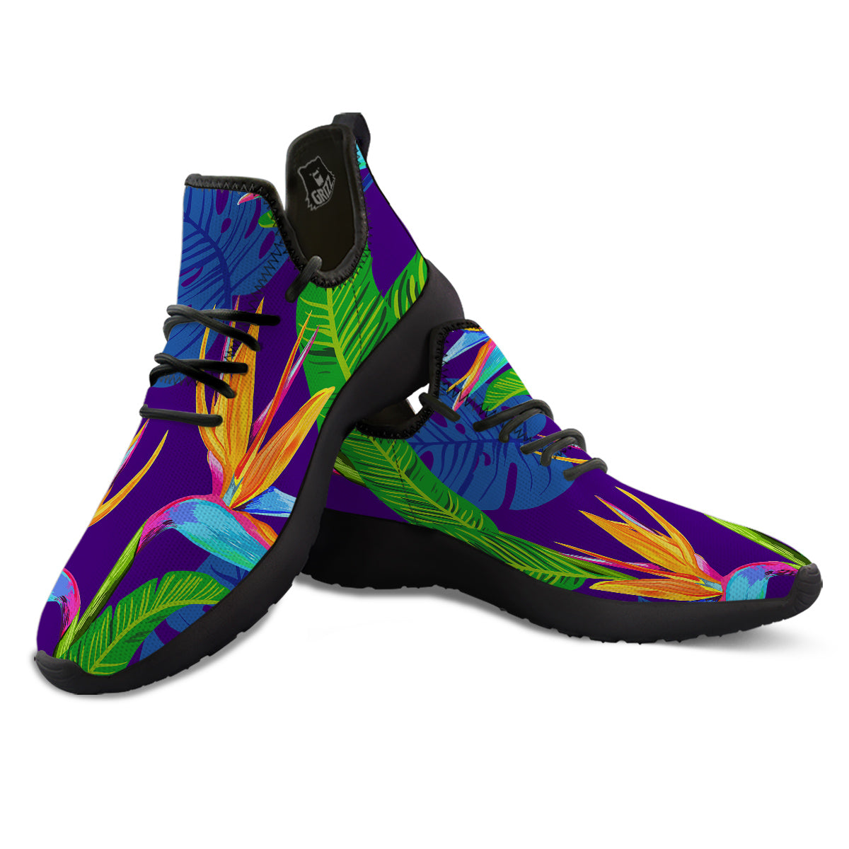 Tropical Leaves Colorful Print Pattern Colorful Black Athletic Shoes-grizzshop