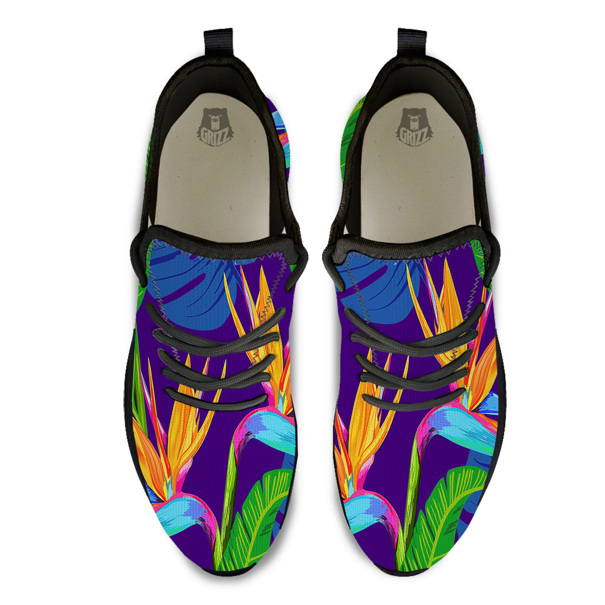 Tropical Leaves Colorful Print Pattern Colorful Black Athletic Shoes-grizzshop