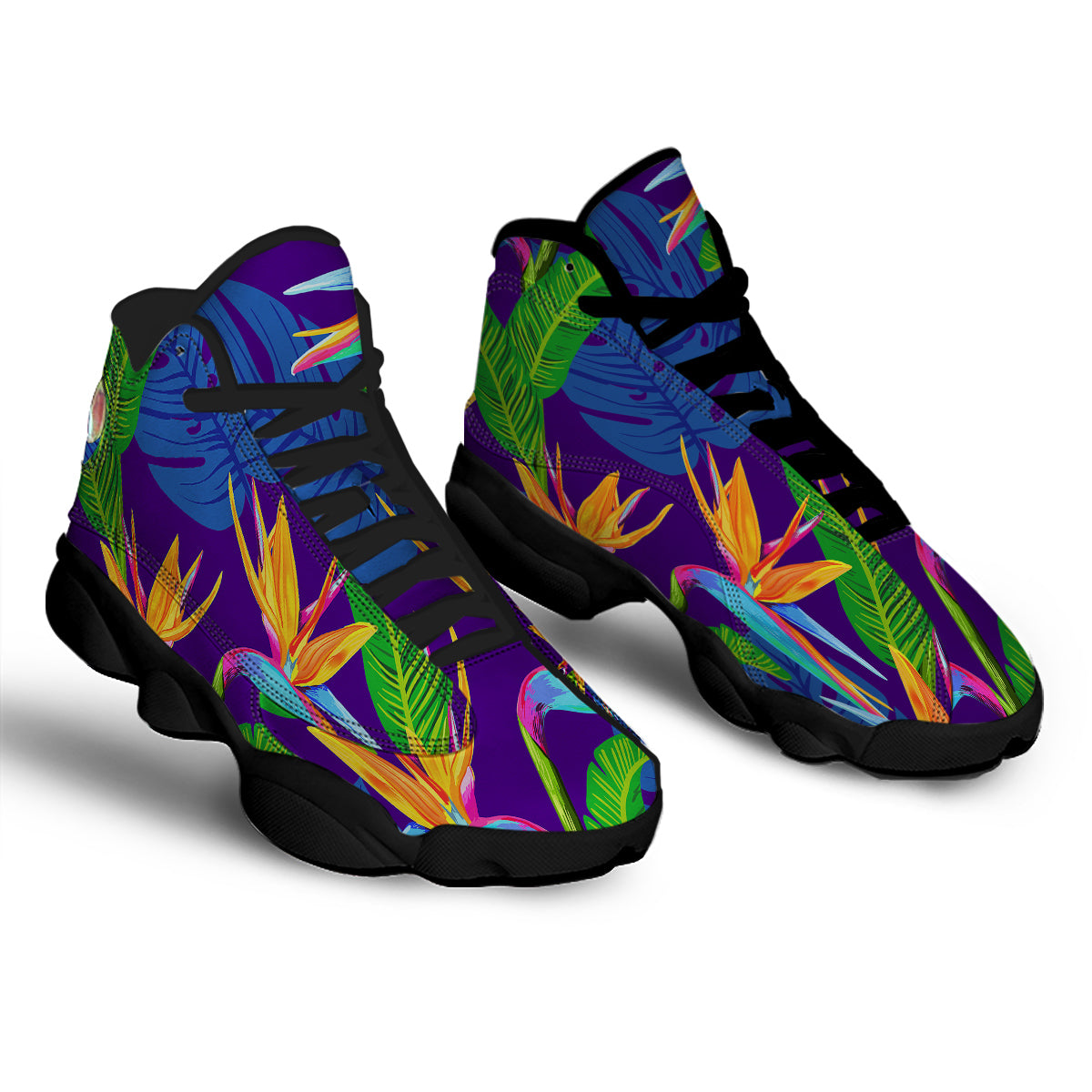 Tropical Leaves Colorful Print Pattern Colorful Black Basketball Shoes-grizzshop