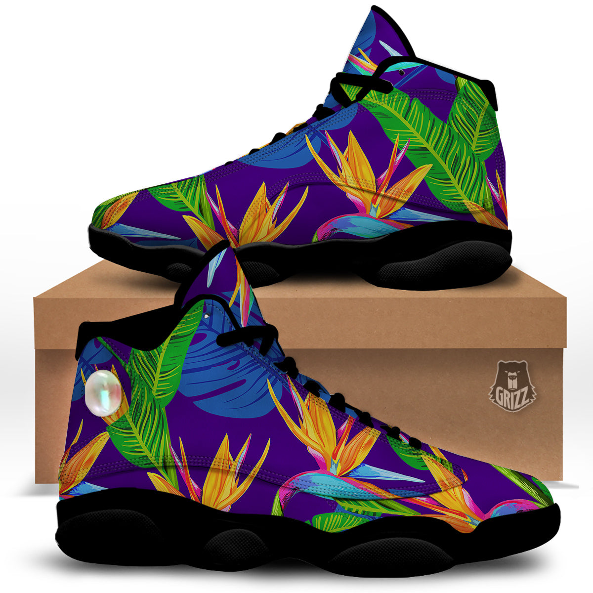 Tropical Leaves Colorful Print Pattern Colorful Black Basketball Shoes-grizzshop