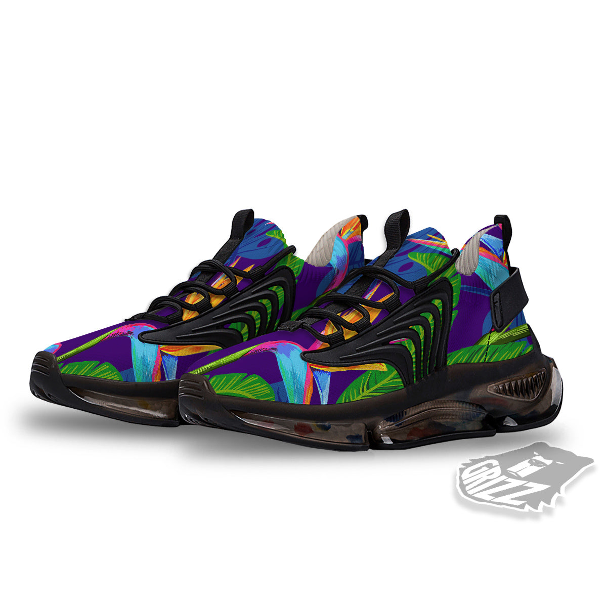Tropical Leaves Colorful Print Pattern Colorful Black Gym Shoes-grizzshop