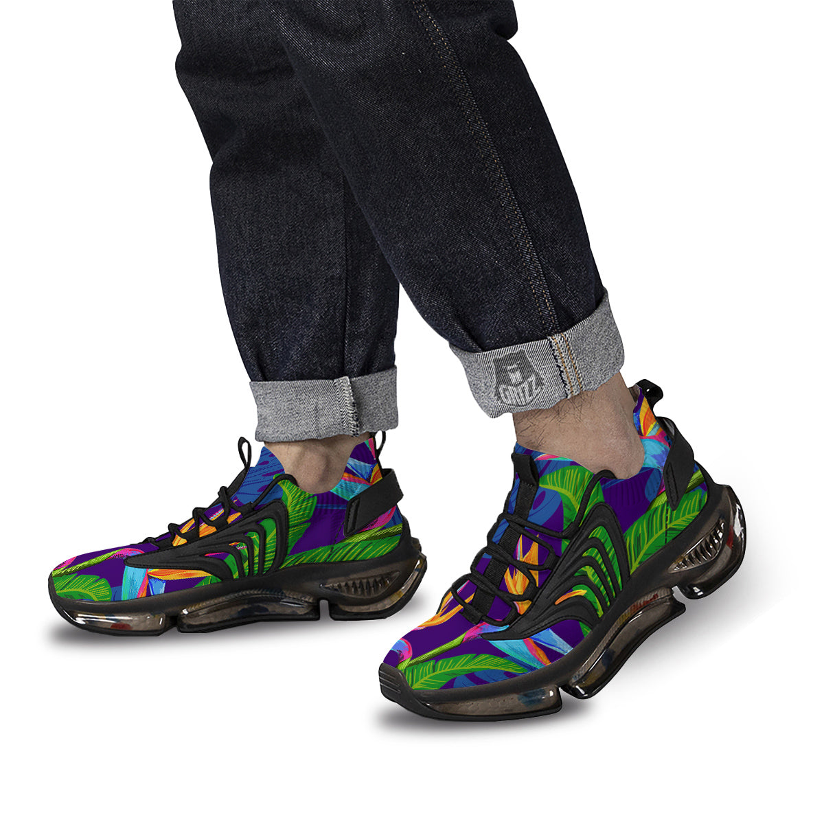 Tropical Leaves Colorful Print Pattern Colorful Black Gym Shoes-grizzshop