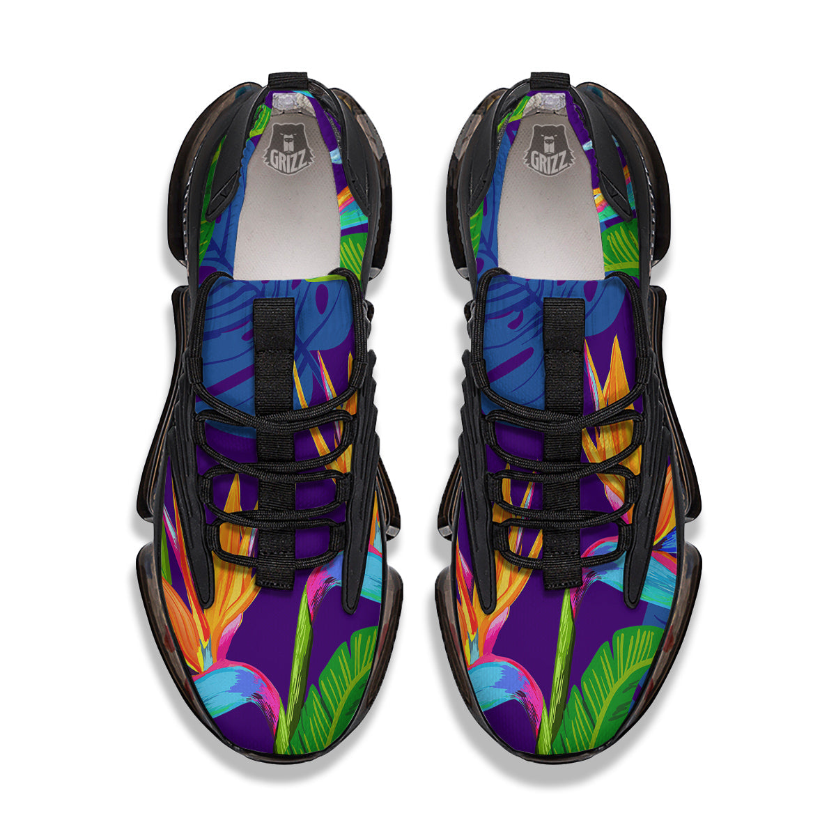 Tropical Leaves Colorful Print Pattern Colorful Black Gym Shoes-grizzshop
