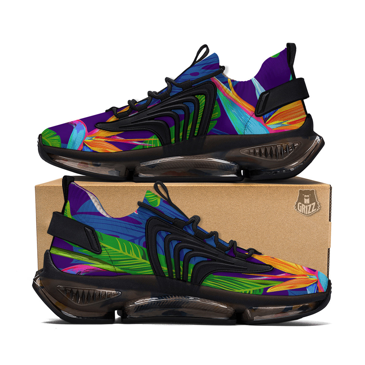 Tropical Leaves Colorful Print Pattern Colorful Black Gym Shoes-grizzshop