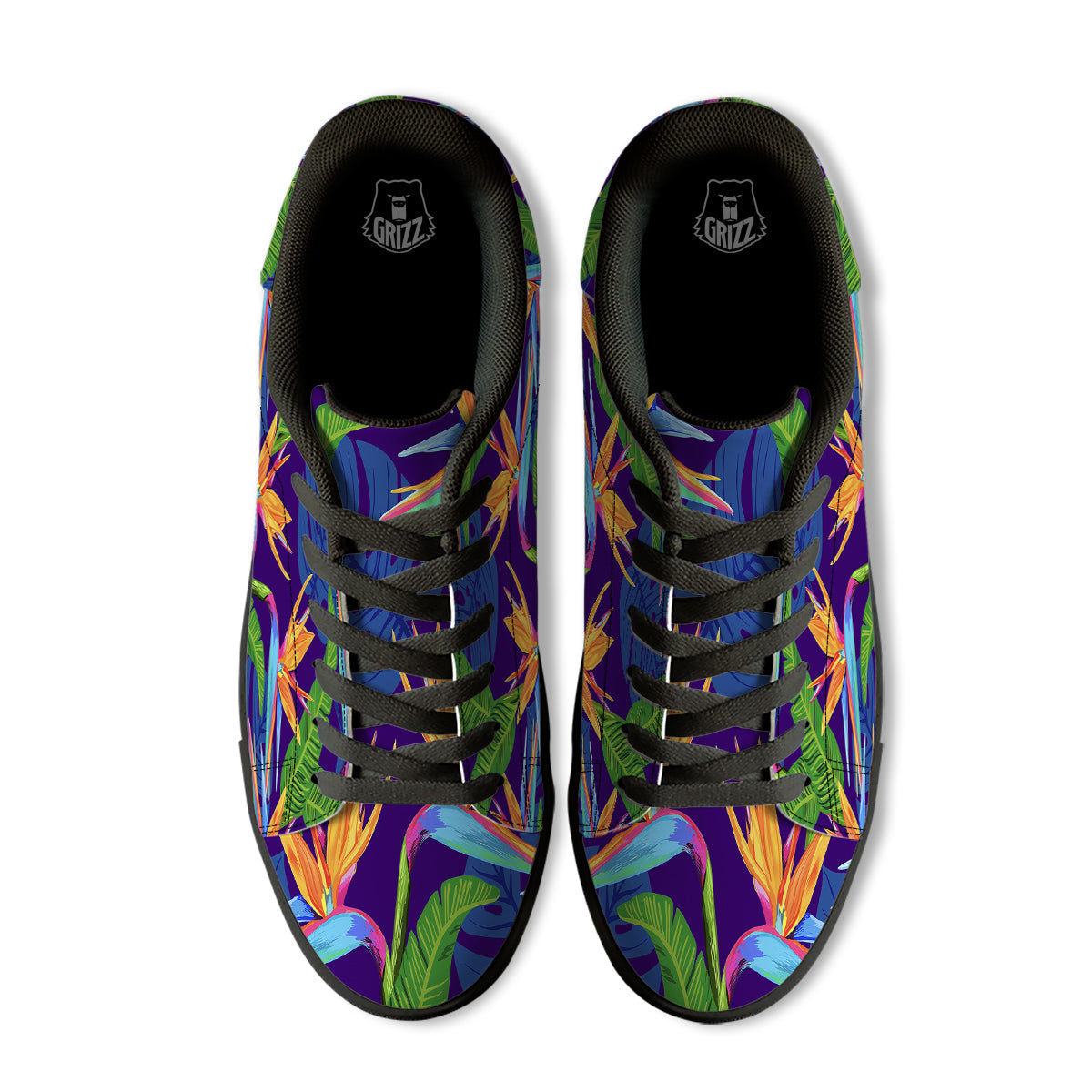 Tropical Leaves Colorful Print Pattern Colorful Black Low Top Sneakers-grizzshop