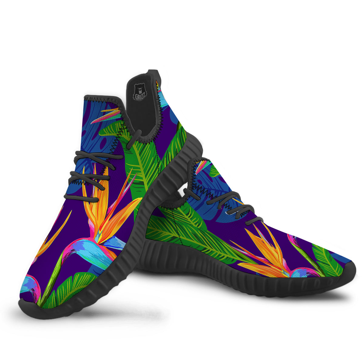 Tropical Leaves Colorful Print Pattern Colorful Black Walking Shoes-grizzshop