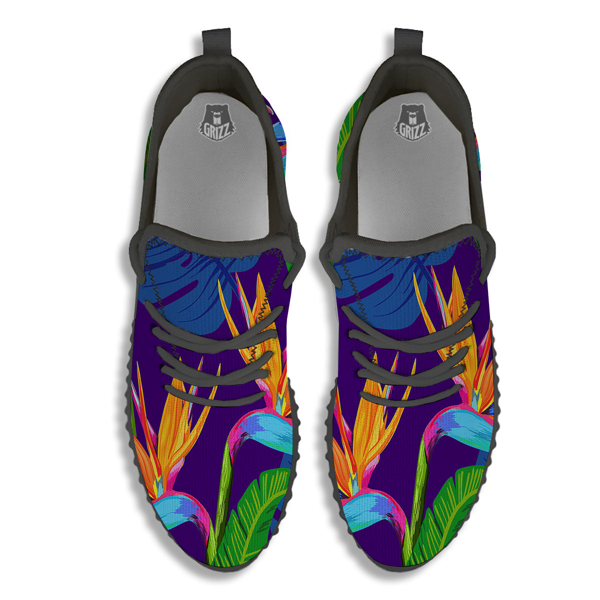 Tropical Leaves Colorful Print Pattern Colorful Black Walking Shoes-grizzshop