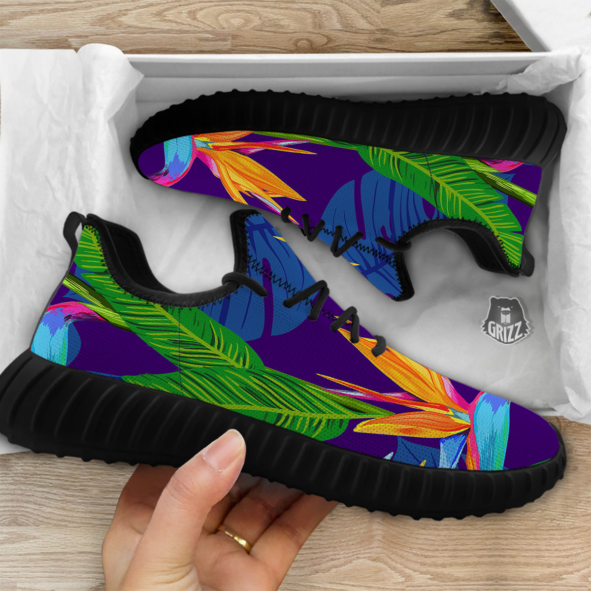 Tropical Leaves Colorful Print Pattern Colorful Black Walking Shoes-grizzshop