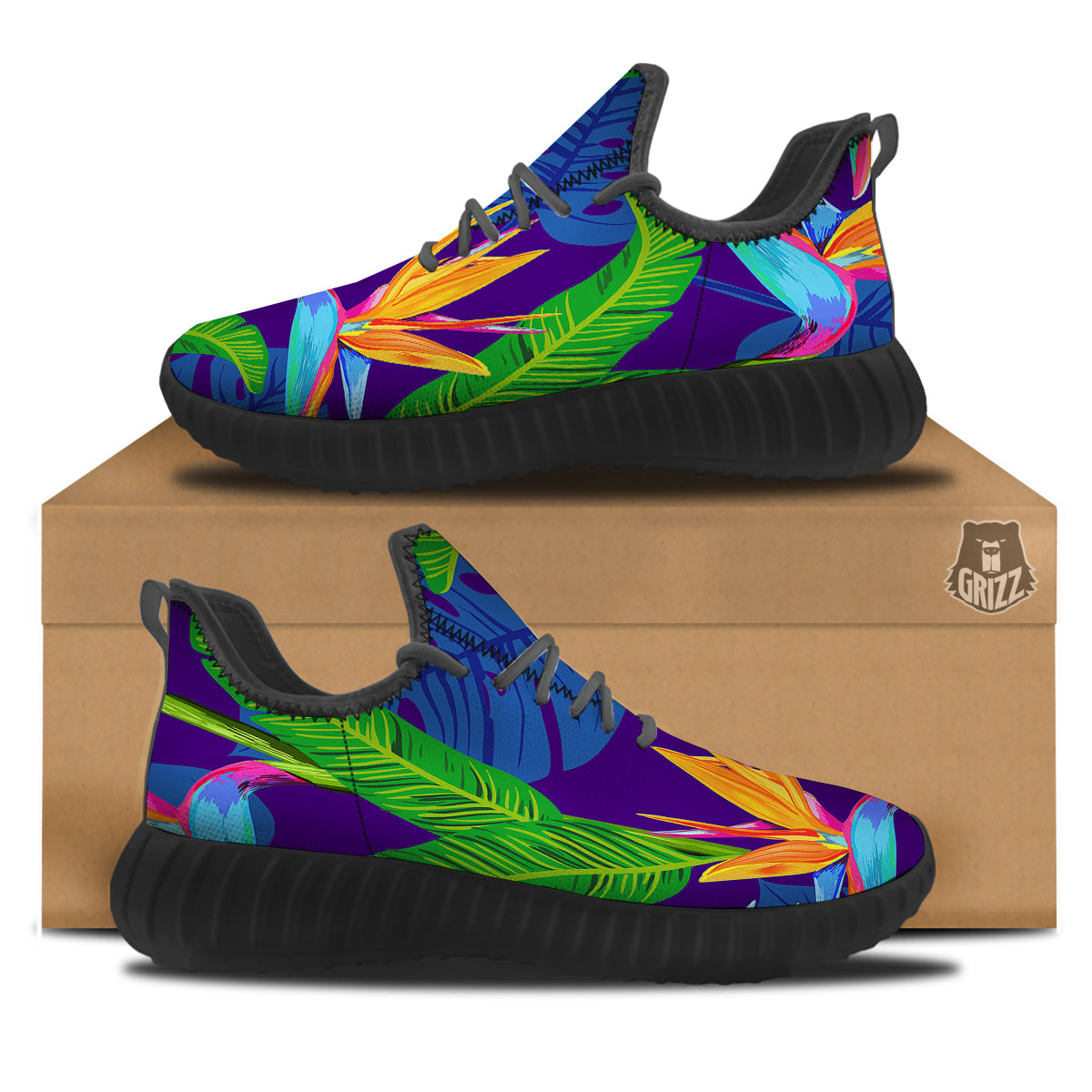 Tropical Leaves Colorful Print Pattern Colorful Black Walking Shoes-grizzshop