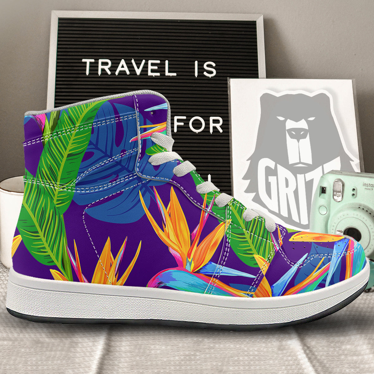 Tropical Leaves Colorful Print Pattern Colorful High Top Sneakers-grizzshop