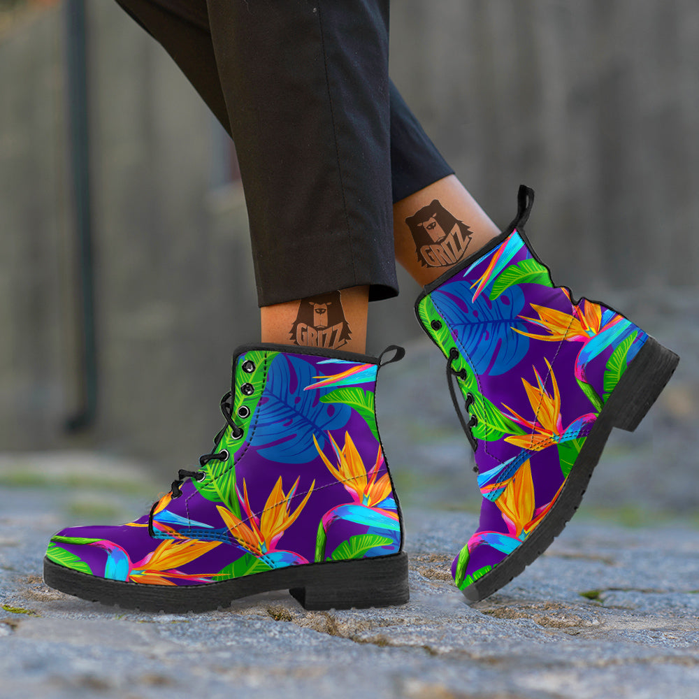 Tropical Leaves Colorful Print Pattern Colorful Leather Boots-grizzshop