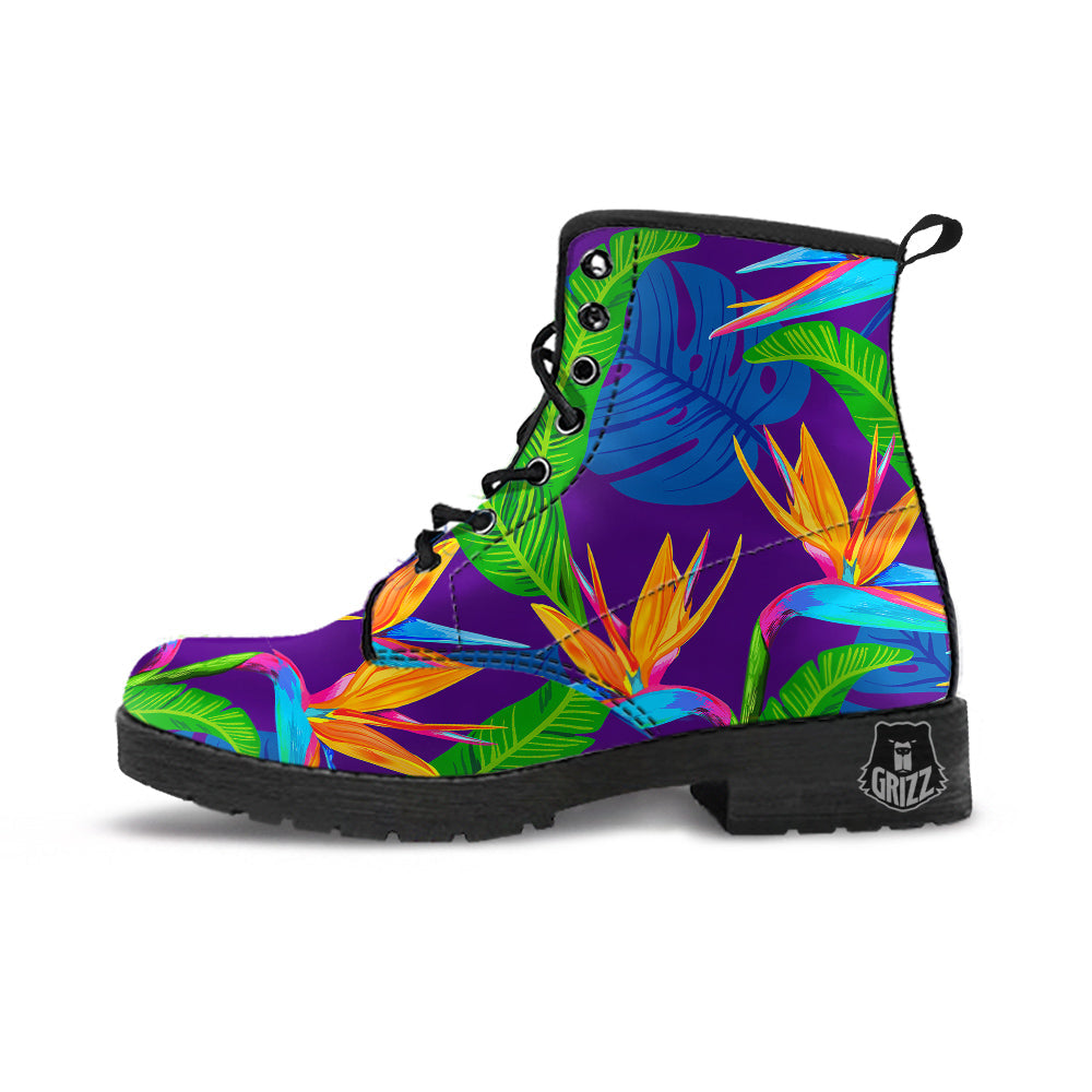 Tropical Leaves Colorful Print Pattern Colorful Leather Boots-grizzshop