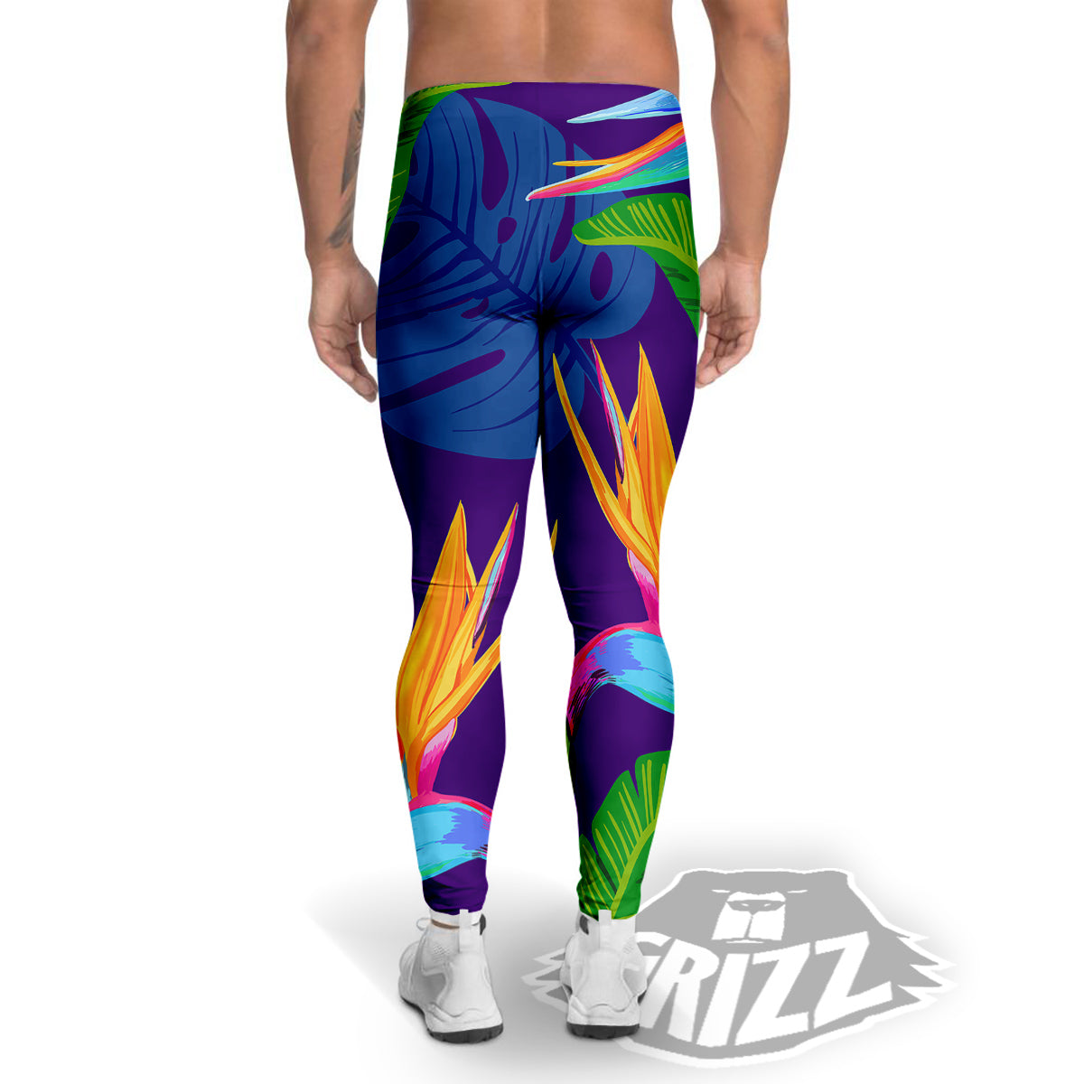 Tropical Leaves Colorful Print Pattern Colorful Men's Leggings-grizzshop