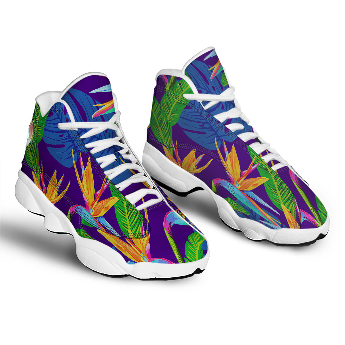 Tropical Leaves Colorful Print Pattern Colorful White Basketball Shoes-grizzshop
