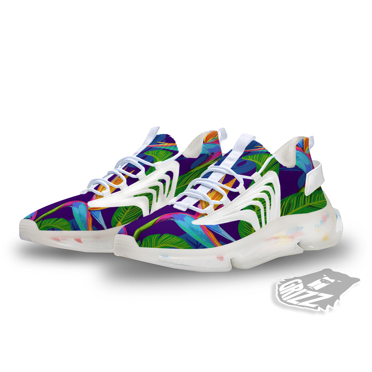 Tropical Leaves Colorful Print Pattern Colorful White Gym Shoes-grizzshop