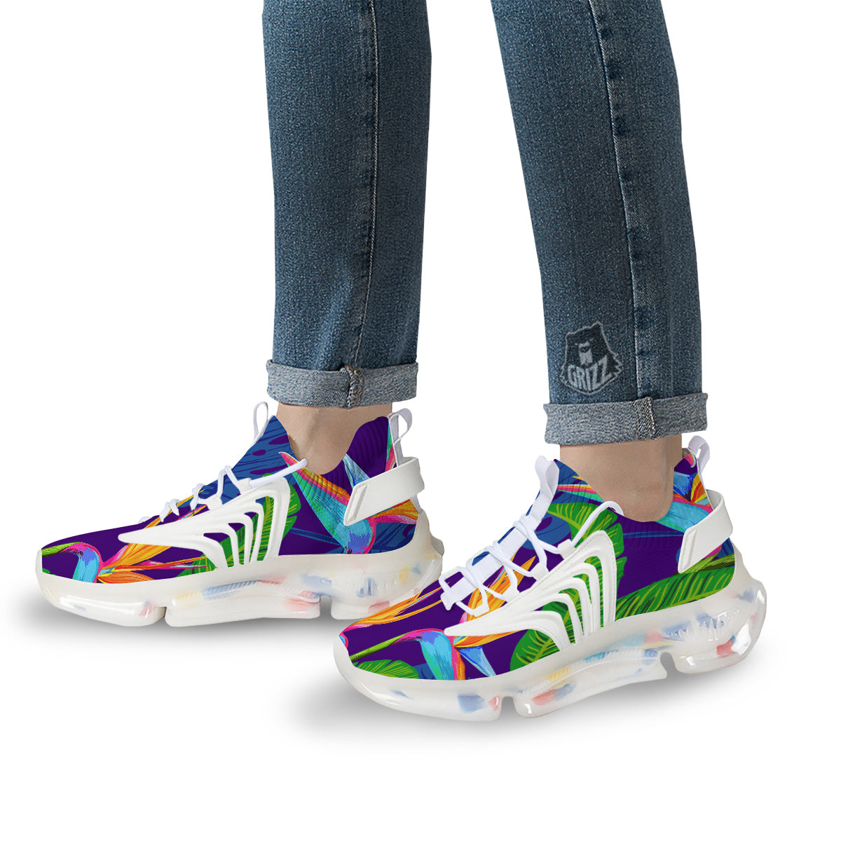 Tropical Leaves Colorful Print Pattern Colorful White Gym Shoes-grizzshop