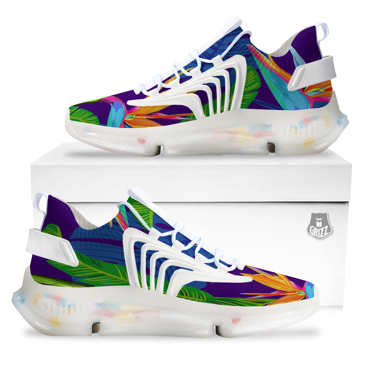 Tropical Leaves Colorful Print Pattern Colorful White Gym Shoes-grizzshop