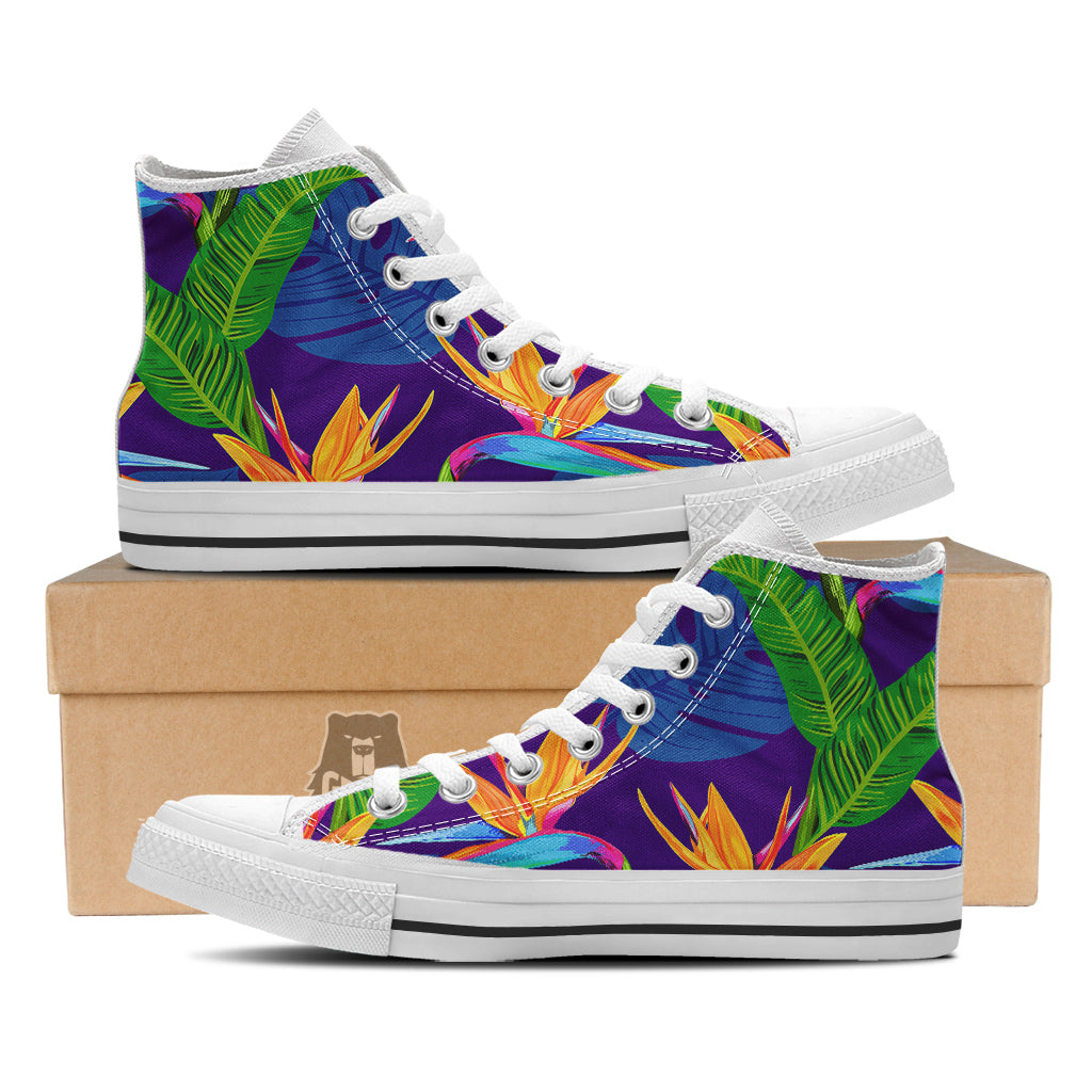 Tropical Leaves Colorful Print Pattern Colorful White High Top Shoes-grizzshop