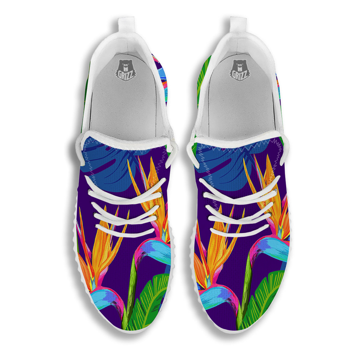 Tropical Leaves Colorful Print Pattern Colorful White Walking Shoes-grizzshop