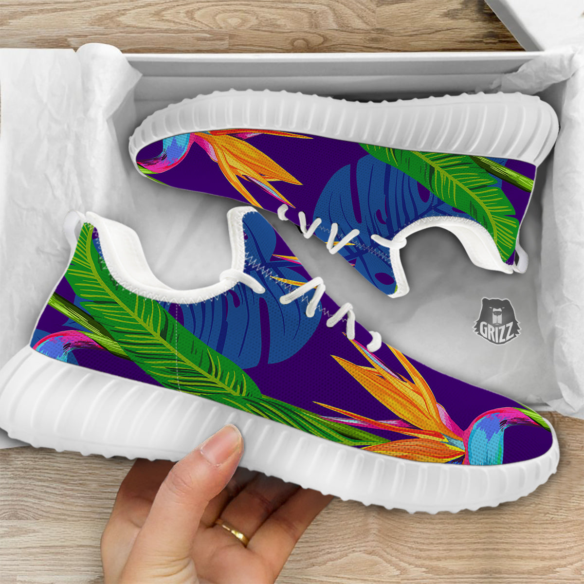 Tropical Leaves Colorful Print Pattern Colorful White Walking Shoes-grizzshop