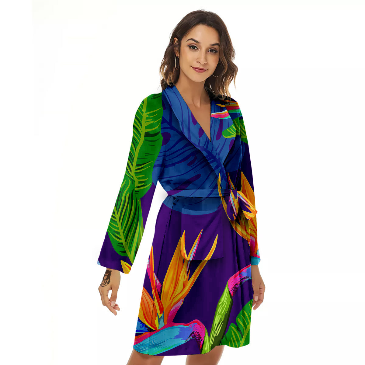 Tropical Leaves Colorful Print Pattern Colorful Women's Robe-grizzshop