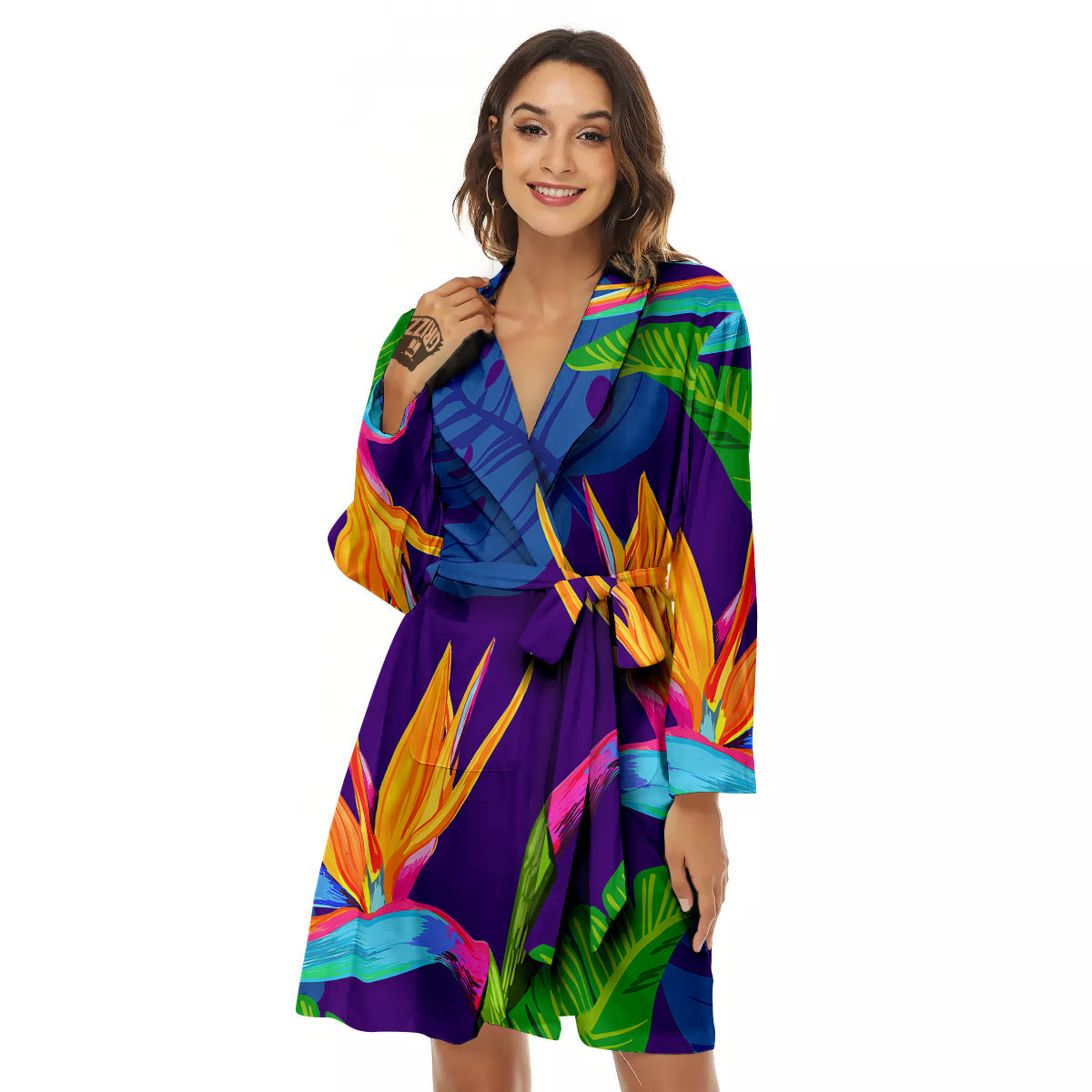 Tropical Leaves Colorful Print Pattern Colorful Women's Robe-grizzshop