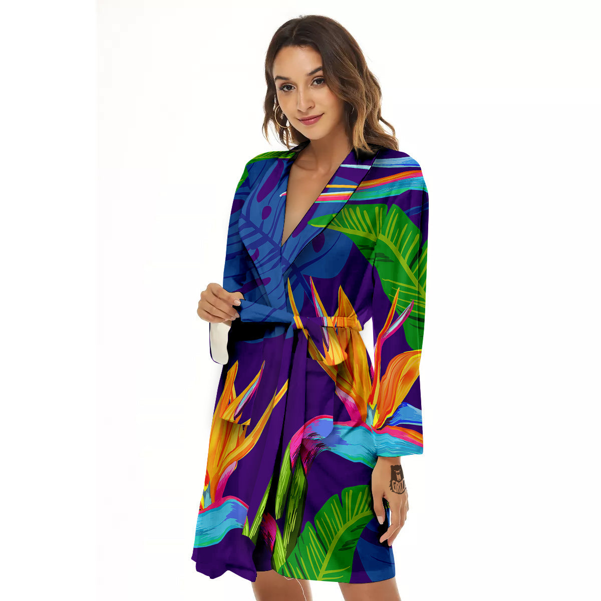 Tropical Leaves Colorful Print Pattern Colorful Women's Robe-grizzshop