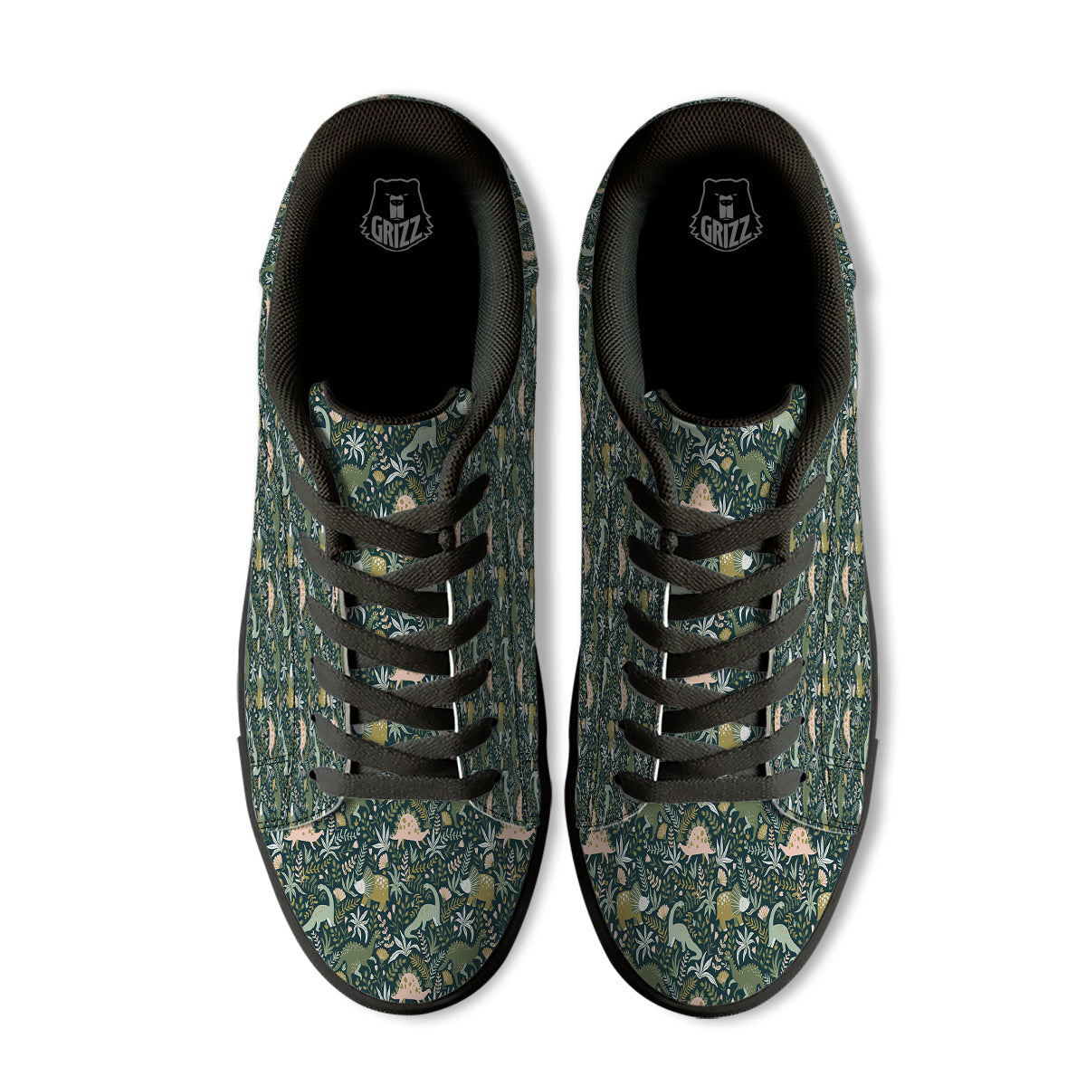 Tropical Leaves Cute Dino Print Pattern Black Low Top Sneakers-grizzshop
