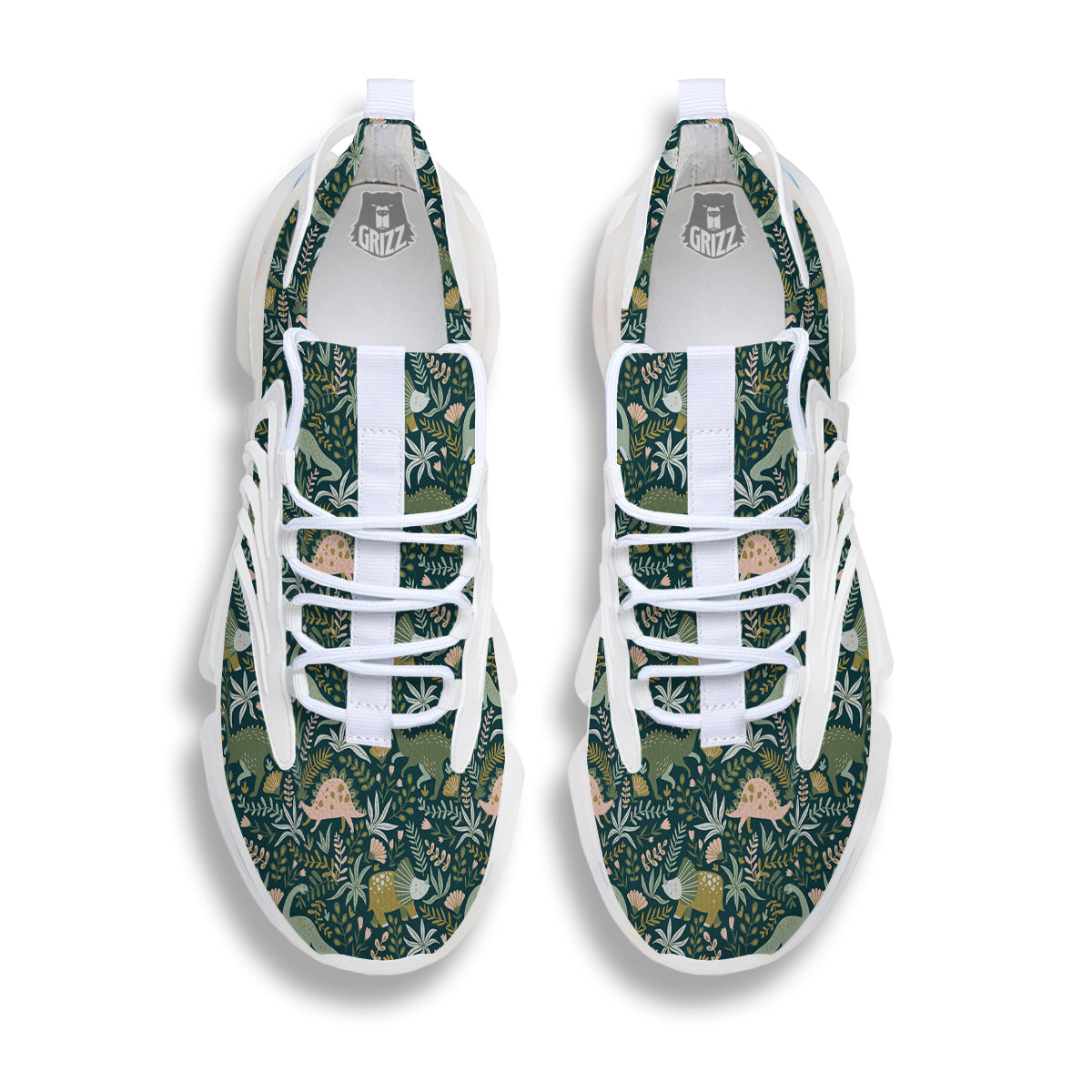 Tropical Leaves Cute Dino Print Pattern White Gym Shoes-grizzshop