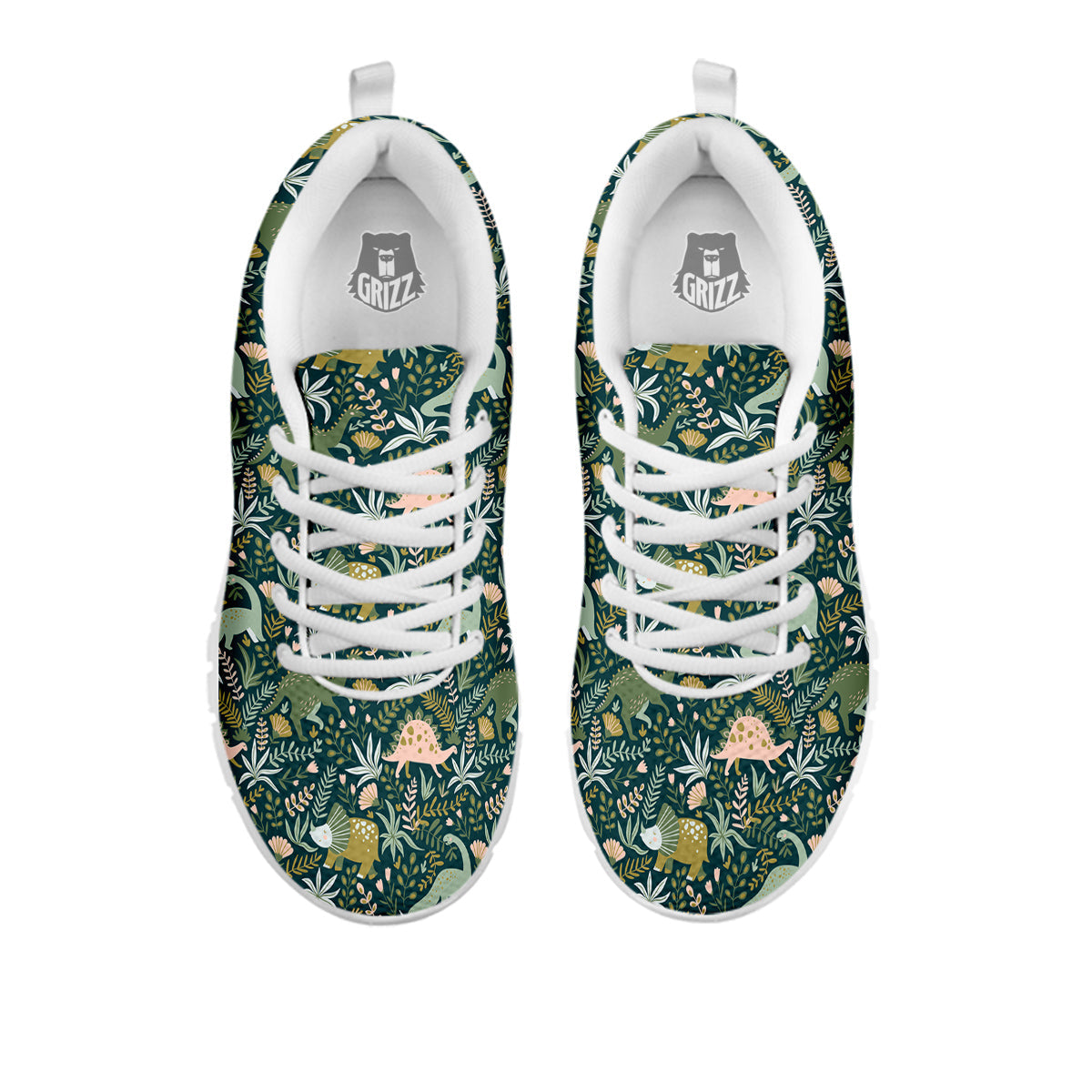 Tropical Leaves Cute Dino Print Pattern White Sneaker-grizzshop