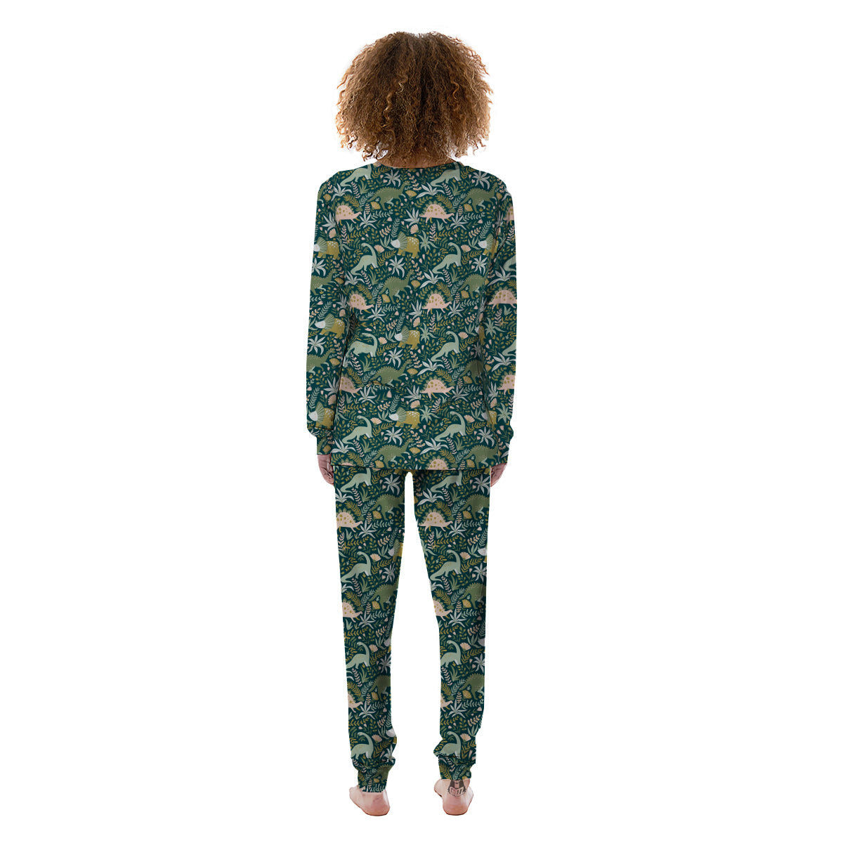 Tropical Leaves Cute Dino Print Pattern Women's Pajamas-grizzshop