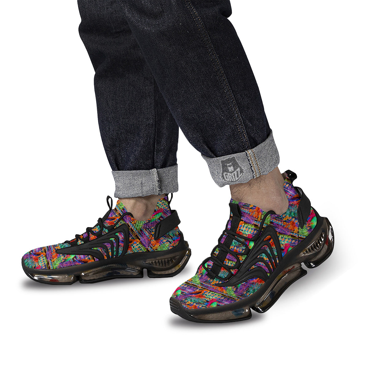 Tropical Leaves Exotic Bird Aztec Print Pattern Black Gym Shoes-grizzshop