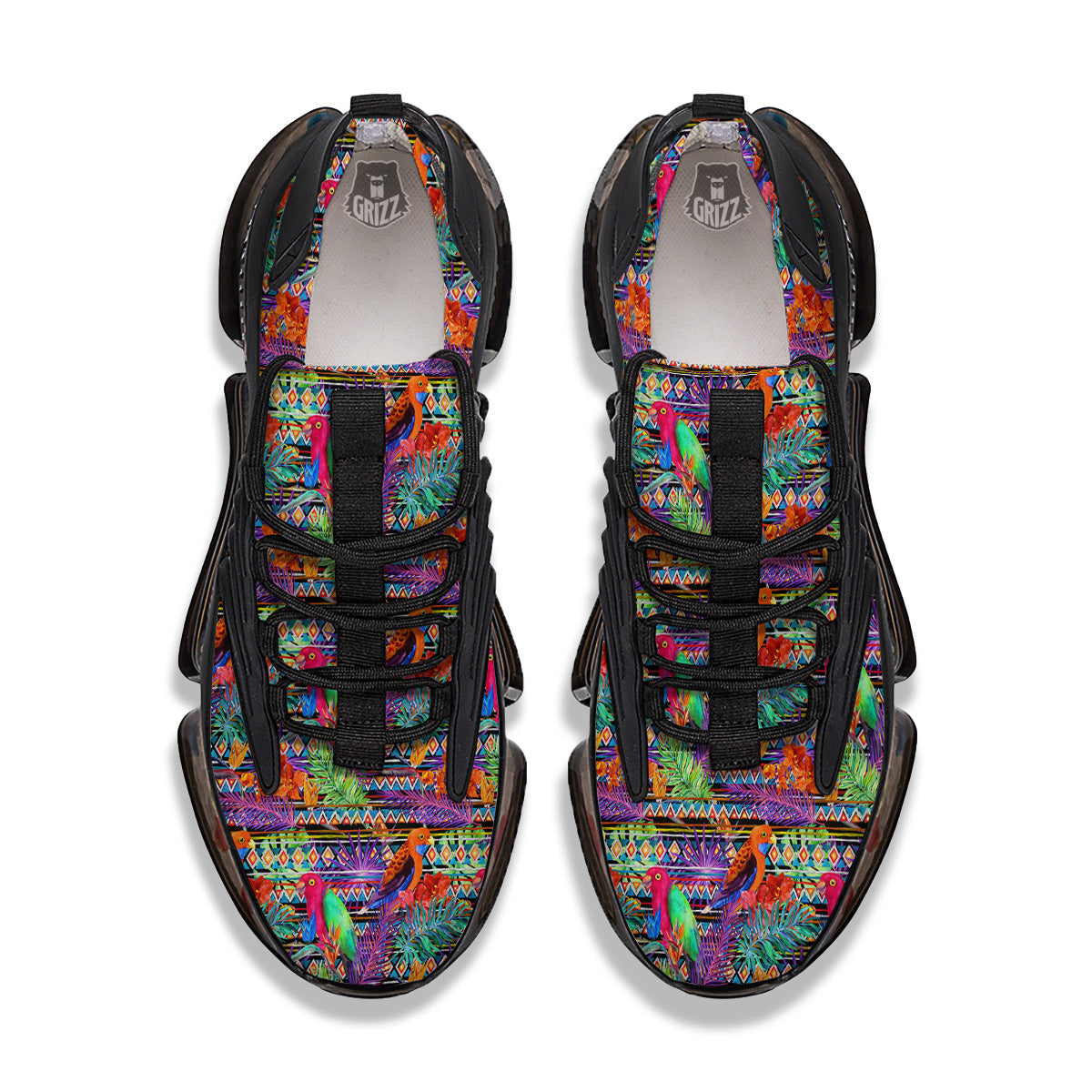 Tropical Leaves Exotic Bird Aztec Print Pattern Black Gym Shoes-grizzshop