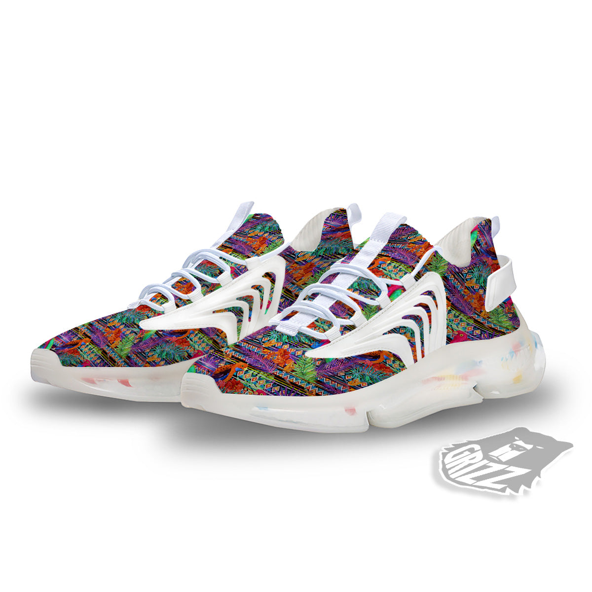 Tropical Leaves Exotic Bird Aztec Print Pattern White Gym Shoes-grizzshop