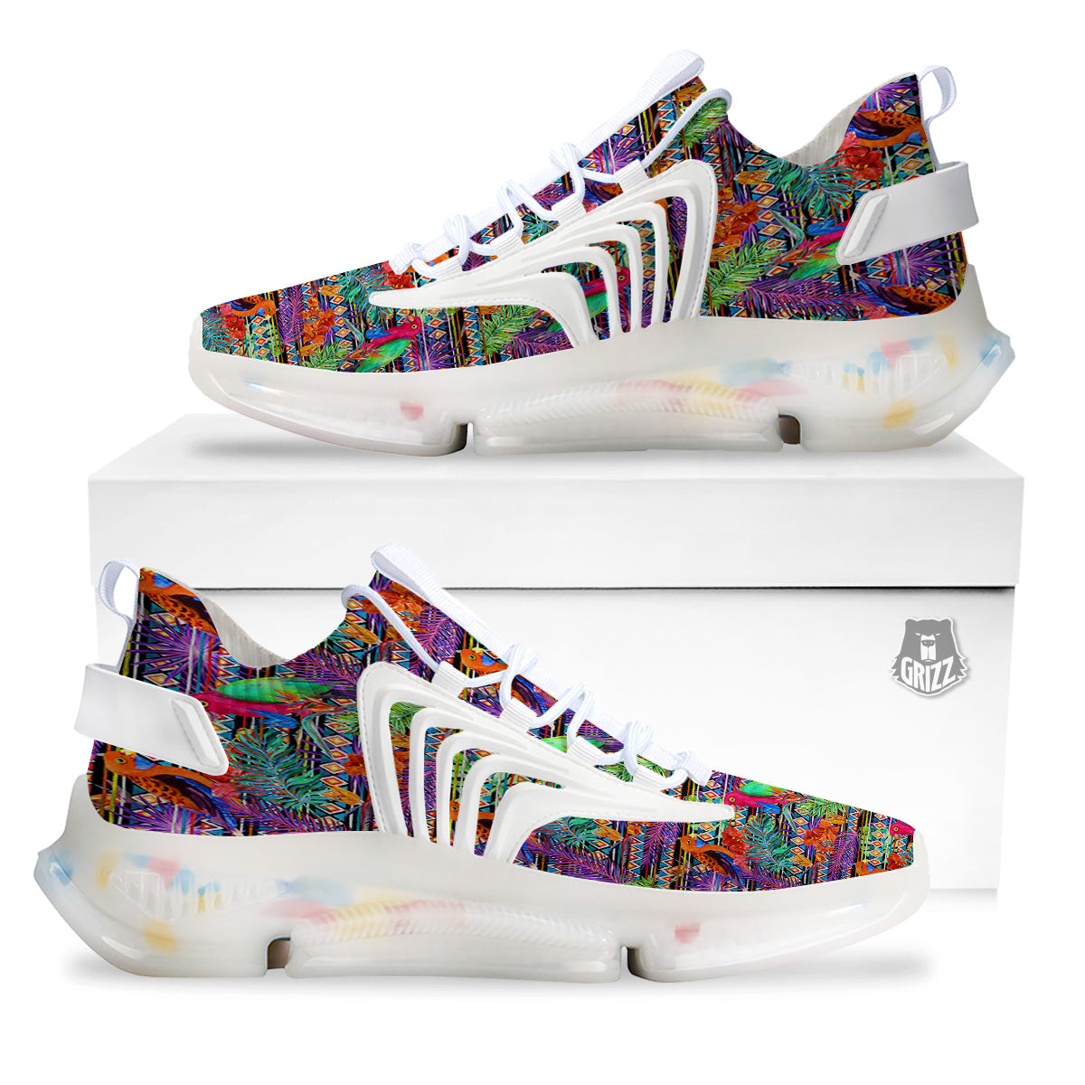 Tropical Leaves Exotic Bird Aztec Print Pattern White Gym Shoes-grizzshop