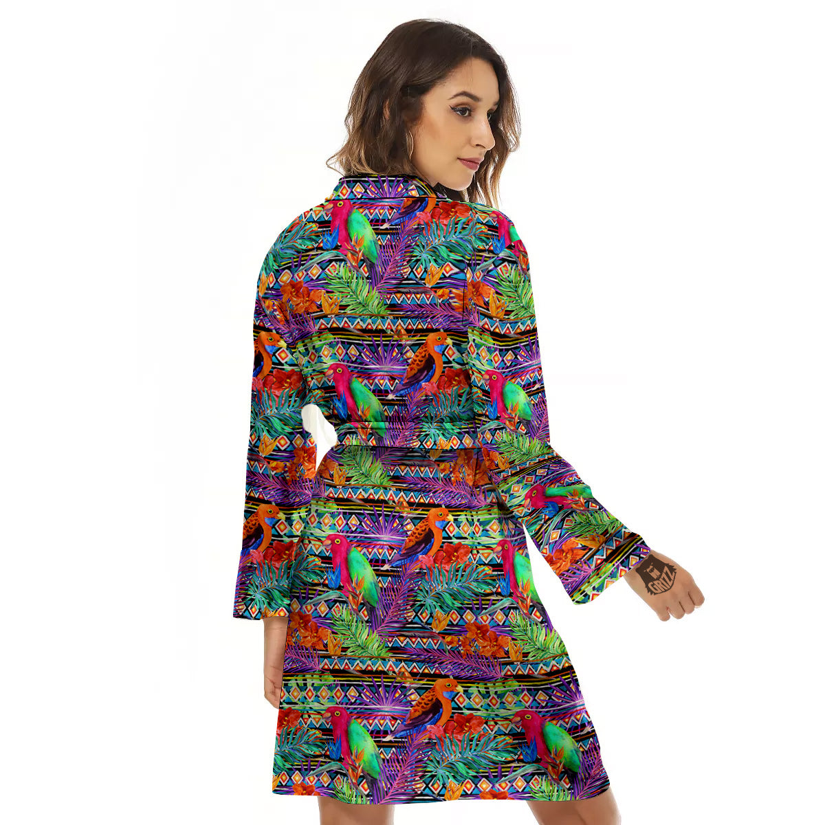 Tropical Leaves Exotic Bird Aztec Print Pattern Women's Robe-grizzshop