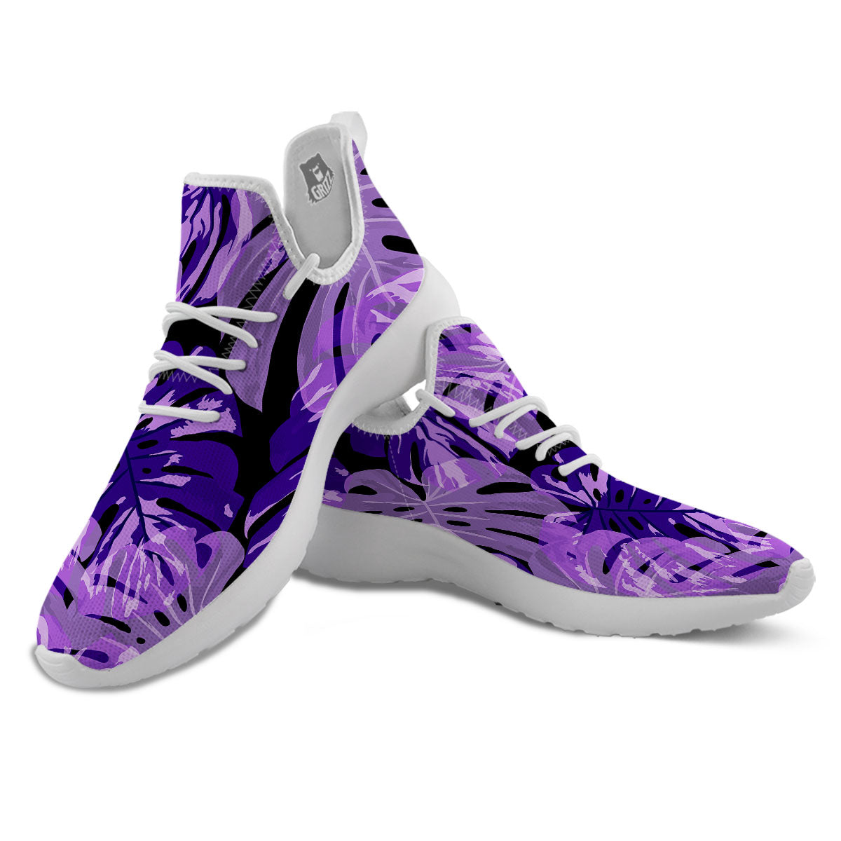 Tropical Leaves Purple Print White Athletic Shoes-grizzshop