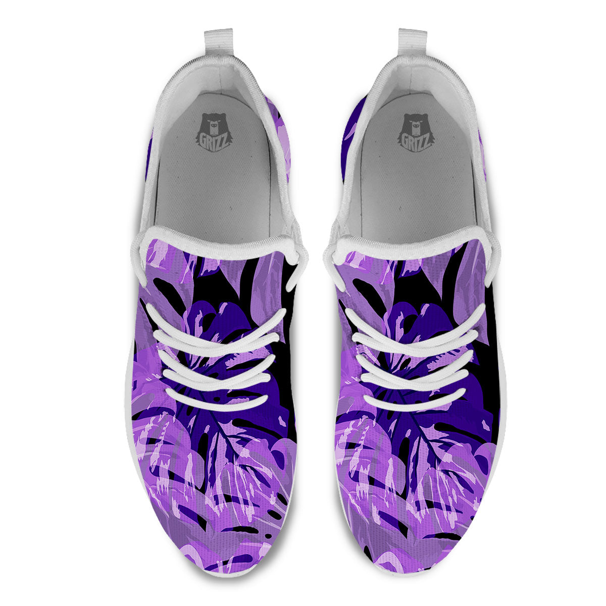 Tropical Leaves Purple Print White Athletic Shoes-grizzshop