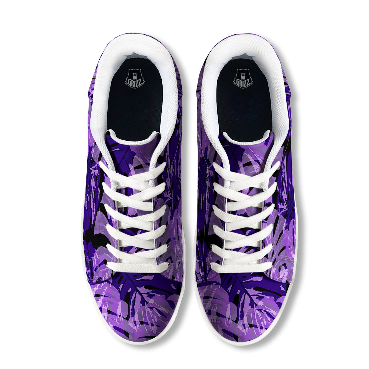 Tropical Leaves Purple Print White Low Top Sneakers-grizzshop