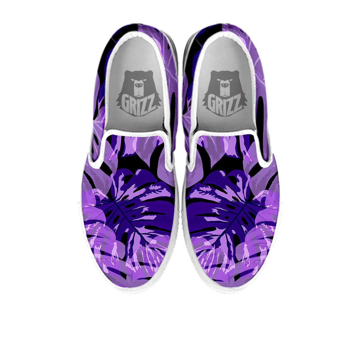 Tropical Leaves Purple Print White Slip On Shoes-grizzshop