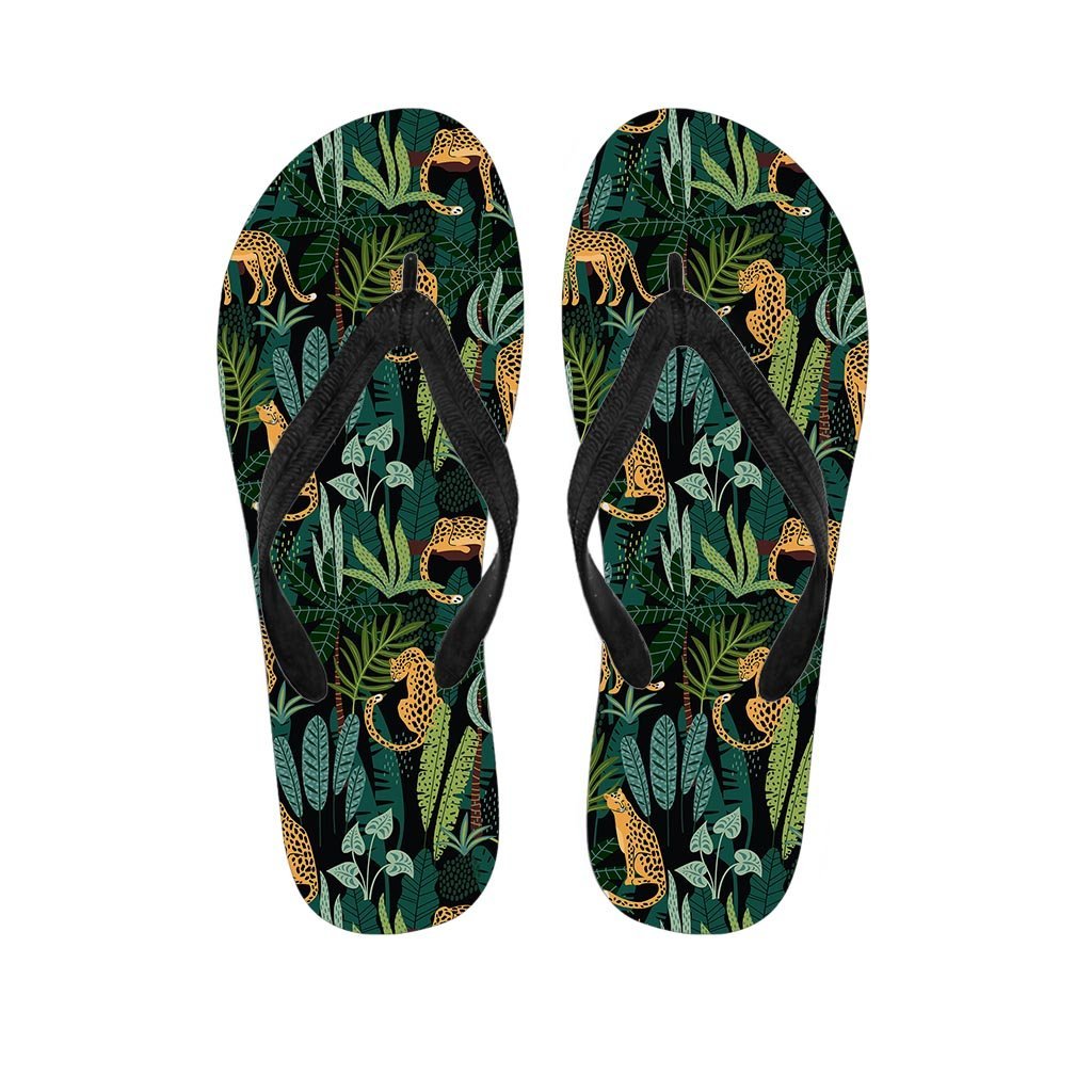 Tropical Leopard Hawaiian Print Men's Flip Flops-grizzshop