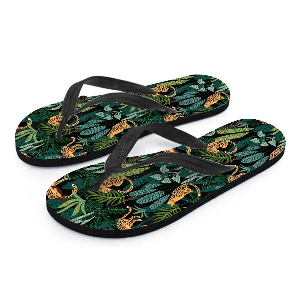 Tropical Leopard Hawaiian Print Men's Flip Flops-grizzshop