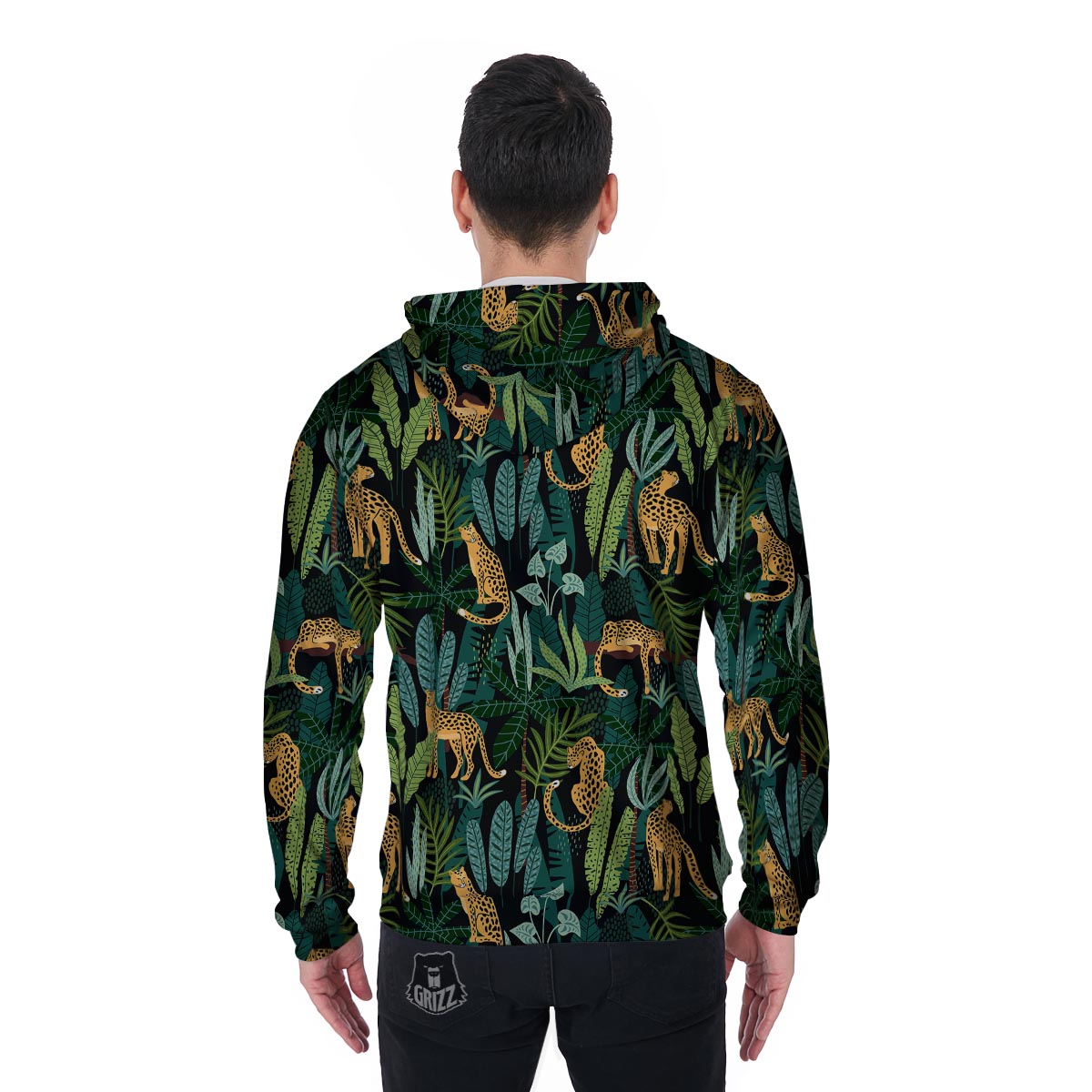 Tropical Leopard Hawaiian Print Men's Zip Up Hoodie-grizzshop